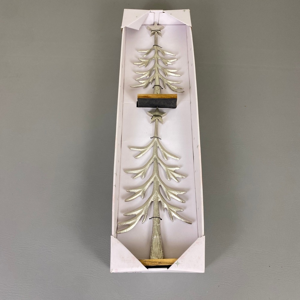 Merry‎ Moments Sculpted Trees Set of 2 Small Large Metal Silver Finish Christmas
